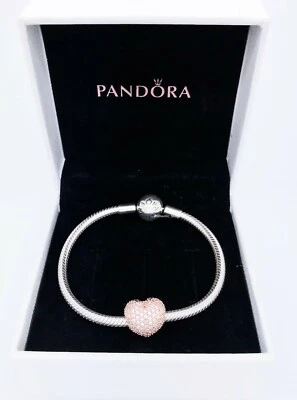 NEW 100% Authentic PANDORA Rose™ 14k Gold Pave Heart Clip Charm Pendant 781427CZ - Image 1 of 4