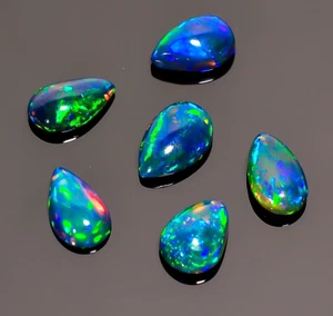 Piedra preciosa natural negra de ópalo etíope cabinas en forma de pera 5,4 quilates 6 piezas 8X4X3 mm - Imagen 1 de 2