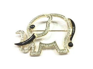 SPILLA GIOIELLO ELEFANTE ORO LACCATO NERO E STRASS - Picture 1 of 2