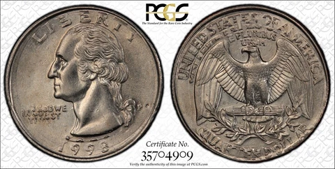 1998-P WASHINGTON QUARTER MINT ERROR PCGS AU58 D/S-2nd Strike 10% O/C Cover