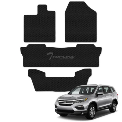 Topline For 2016-2023 Honda Pilot Honeycomb Rubber All Weather Floor Mats 4pc - Imagem 1 de 4