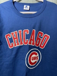 Vintage Chicago Cubs Starter Shirt Size XL Color Blue Single Stitch Shirt - Picture 1 of 16