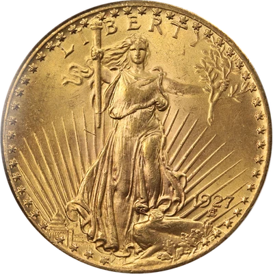 1927-P Saint-Gaudens Oro $20 Soporte Poco Común OGH 2.1A PCGS MS62 Golpe Fuerte Foto 1 de 4