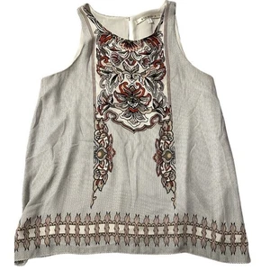 Max Studio Linen Sleeveless Tank Top Floral Print Ivory Beige Blouse - Picture 1 of 9