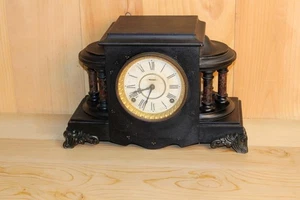 Frühe antike Ingraham 8 Tage Gonging Manteluhr mit vollen Säulentürmen gewartet - Bild 1 von 13