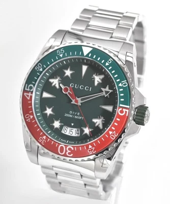 Мужские швейцарские кварцевые часы Gucci Dive YA136222 45 мм зеленый циферблат нержавеющая сталь - НОВЫЕ - Изображение 1 из 4