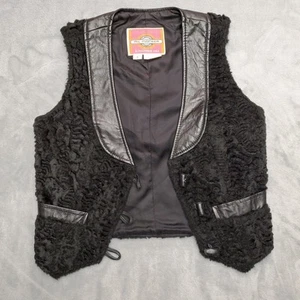 VTG Ms Pioneer Vest Womens 6 Black Fur Leather Western Cowboy Retro Made in USA - Picture 1 of 12