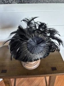 Vintage Black Feathered Fascinator Hat With Black Feathers/beads - Picture 1 of 10