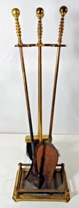 Vintage Brass Tooled Sprial Fireplace Tool Set by Sunset - 3 Piece + Stand - Picture 1 of 12