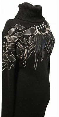 1980s NILANI Silk Nylon Angora Lambs Wool Turtle Neck Sweater Dress Size Medium - Image 1 of 4