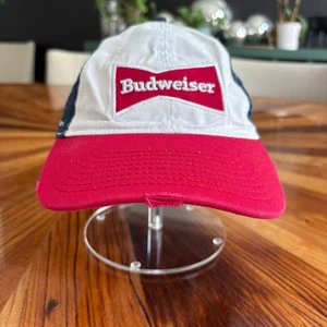 Budweiser Beer Baseball Cap Trucker Hat Red White Blue Snapback Anheuser-Busch - Picture 1 of 7