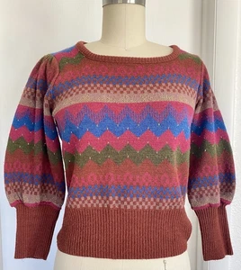 Vtg 80s Wool Colorful Metallic Puff Sleeve Cropped Balloon Sleeve Sz S Patterned - Picture 1 of 4