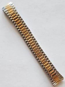 Correa de reloj de metal elástica de 18 mm - 2 tonos / plata y oro (6" de longitud mínima) - Imagen 1 de 3