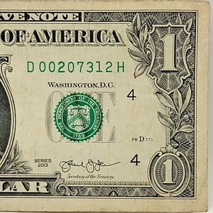 Short Run DH Block Fancy Serial Number One Dollar D00207312H FW 2013 6,4mm Run - Bild 1 von 8