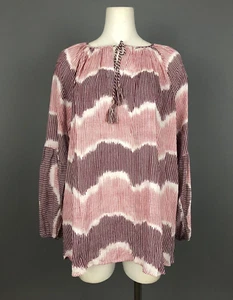 Lane Bryant Chevron Tie Dye Peasant Tunic Top SZ 14 Pink Burgundy Tassels NEW - Picture 1 of 6