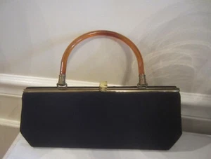 VINTAGE 1950's Black Rectangle Handbag with Lucite Handles 12" - Bild 1 von 6