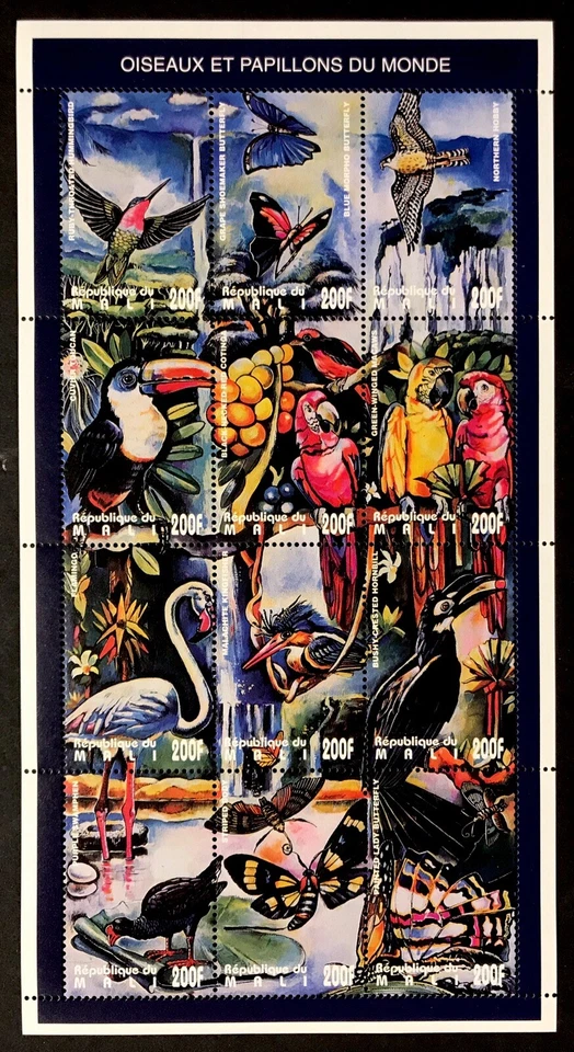 FOLHA DE SELOS DE PÁSSAROS MALI DO MUNDO 1995 MNH FAUNA DA VIDA SELVAGEM BEIJA-FLOR ARARA 1 - Imagem 1 de 1