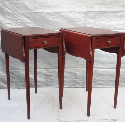 Pair of Antique Federal Style Mahogany Tongue & Groove Drop Leaf End Tables Cover