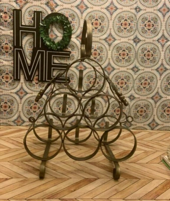 金属葡萄酒瓶架带葡萄和叶子 14.5 英寸 x 11 — 第 1/4 张图片