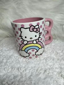 Hello Kitty & Rainbow With Pink Hair Bow Handle Coffee Mug By Sanrio - Picture 1 of 4