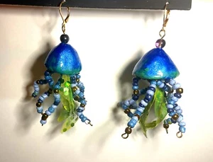 Handmade Beaded Jellyfish Earrings Hypoallergenic Stainless Steel Leverback - Picture 1 of 2