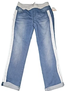 🌺 Girl's L 10-12 Blue Denim Jeans Silver Stripe New NWT Pants Striped Ribbon - Picture 1 of 5
