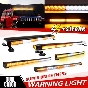 Yellow/White Rooftop Strobe Flash LED Emergency Light Bar Double Side Warning - Picture 1 of 41