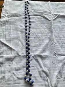 Vintage knotted Lapis Pearl Beaded Necklace Chain 31” Long - Picture 1 of 3
