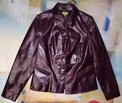 Caslon Womens Burgundy Light Leather Jacket S Button-Up Casual New SHIPS FAST! - Image 1 of 4