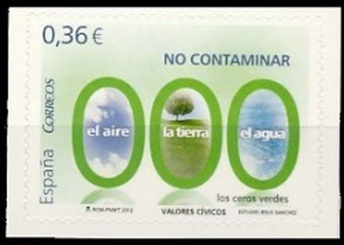 España 2012 Edifil 4696 Sello ** Valores Civicos No Contaminar el aire la tierra - Imagen 1 de 1