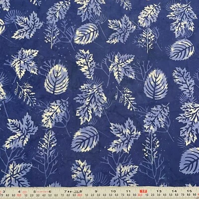 Blue Leaves & Branches Unbranded BATIK Cotton Fabric FAT QUARTER 18" x 22" - Image 1 of 2
