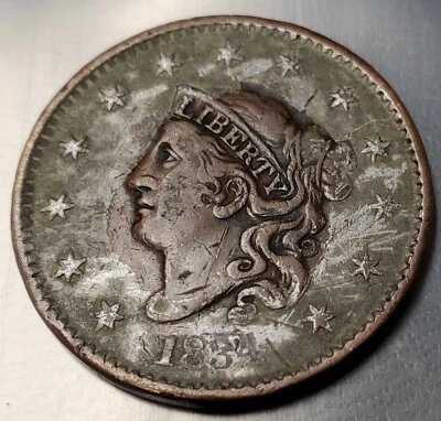 1834 Large Cent Large 8 , Small Stars , Medium Letters , Us Mint Copper Coin - Image 1 of 2