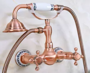 Red Copper Bathroom Faucet Set Wall Mount Handheld Shower Mixer Tap Kit Dna332 - Picture 1 of 9