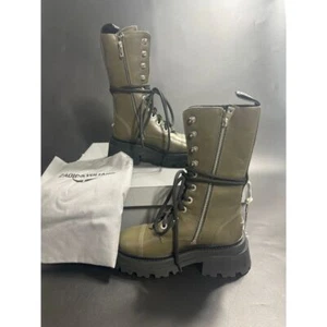 Zadig&Voltaire NIB Military Ride Semy-Shiny Calfskin Laceup Boots Green FR36/US5 - Picture 1 of 8