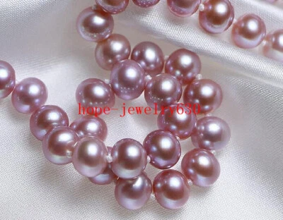 GORGEOUS AAA+ 8-9MM GENUINE NATURAL SOUTH SEA PURPLE ROUND PEARL NECKLACE 18" - Image 1 of 4