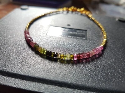 Multi tourmaline & Pyrite gemstone 925 sterling silver Bracelet jewelry gift b55 - Image 1 of 4