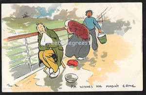 Early Tom Browne Comic Postcard: Seasick Aboard Ship. Pa Wishes He Hadn't Come. - Picture 1 of 2