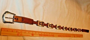 (DDD) 3 D Genuine Leather Belt & Heavy Silver-tone Buckle & Design Studs 38 - Imagen 1 de 7