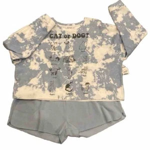Women’s 2X Sweatshirt & Sweat Shorts Cat/dog Pajamas Set NWT Blue Tie-Dye - Picture 1 of 6