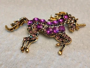 Purple Rhinestone Unicorn Brooch/Pendant 3.25" Wide X 2" Long - Picture 1 of 4