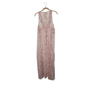Pink Gold Floral Embroidered Sheer Maxi Cover Up Beach Resort Robe Coquette S - Picture 1 of 6