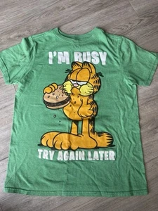 Boys Garfield “I’m Busy” T Shirt, Medium, Green Kids Girls Graphic Tee - Picture 1 of 3