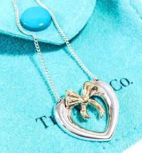 TIFFANY & Co. Heart Ribbon Combination Necklace SV925 & 18KYG Gold Old TIFFANY - Picture 1 of 24
