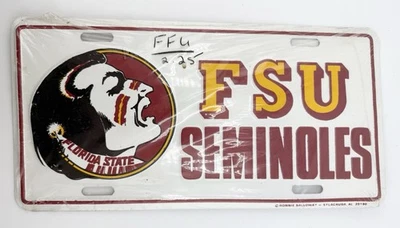 VTG 90's Florida State Seminoles FSU Alumni Metal Car License Vanity Plate NOS - Image 1 of 4