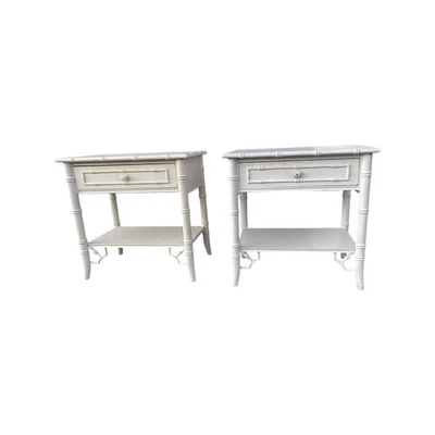 Mesitas de noche de bambú sintético Thomasville calado Hollywood Regency Allegro 1 cajón Foto 1 de 4