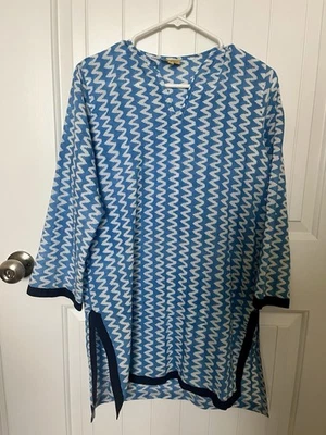 Roberta Roller Rabbit Tunic Blue And White Size Small Chevron Lightweight - Image 1 of 4