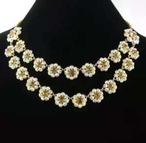 Kate Spade Crystal Trellis Necklace Aurora Borealis AB Amber-Rhinestone Flower - Picture 1 of 5