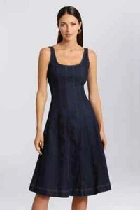 Abito midi Avec Les Filles denim aderente e svasato IN BLU DONNA TAGLIA XS XSMALL NUOVO - Foto 1 di 6