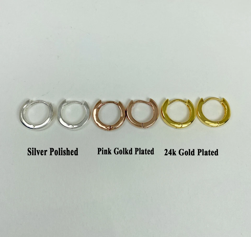 Round Huggie Earrings 925 Sterling Silver 3mm Wide, Handmade Unisex Earrings - Image 1 of 4