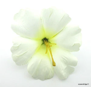 Spilla fiore di seta poli ibisco bianco panna 5,5", sciarpa, rockabilly - Foto 1 di 3